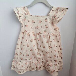 NWT Rabbit + Bear Organic Peaches and Flowers Print Eyelet Dress Size 3T